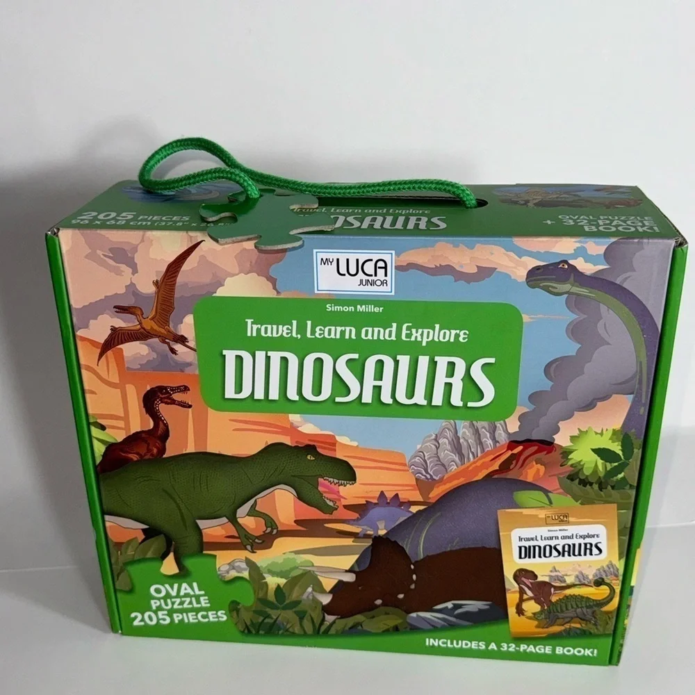 My LUCA Junior Oval Puzzle 205 Pieces& book Travel, Learn, Explore Dinosaurs